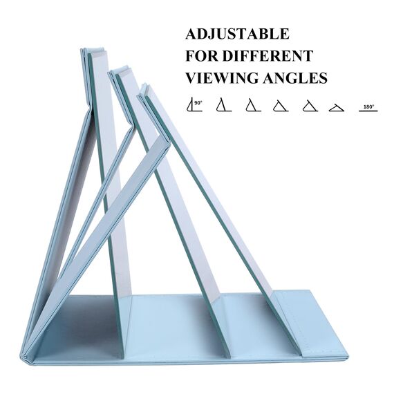 ZBEIVAN Tragbarer, faltbarer Make-up-Spiegel, rahmenlos, PU-Leder, Schreibtischspiegel mit Ständer, für Camping, Reisen, Tischplatte, persönlich, Blau