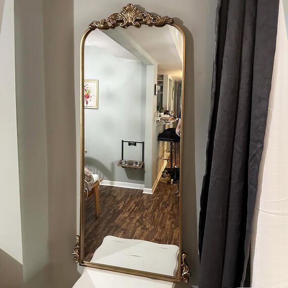 WAMIRRO Gewölbter Spiegel, Vintage, schwarz, traditioneller Vintage-Barockspiegel, antiker Messingspiegel für Eingang/Kamin/Wohnzimmer/Flur/Badezimmer, 55,9 x 121,9 cm, Gold