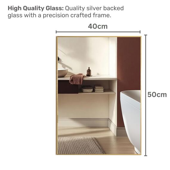 Neue Design Mood® Premium Rectangular Bathroom Mirror Gold Framed Wall Mounted, Rectangle Frame Modern & Stylish (50cm x 40cm)
