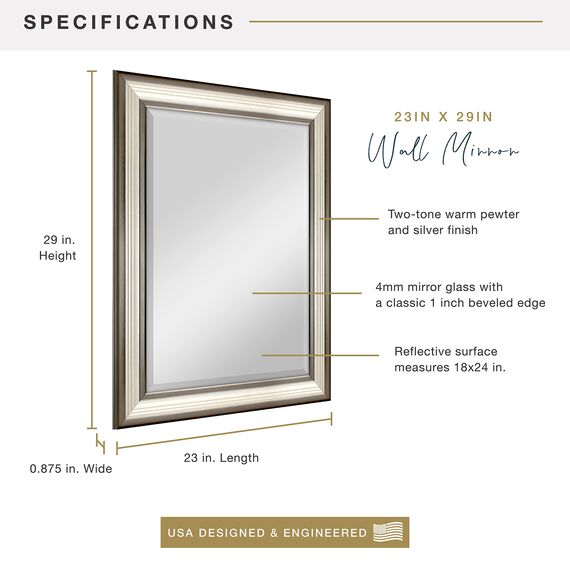 MCS 45,7 x 61 cm geriffelter Spiegel, 45,7 x 61 cm, zweifarbig, warmes Zinn und Silber