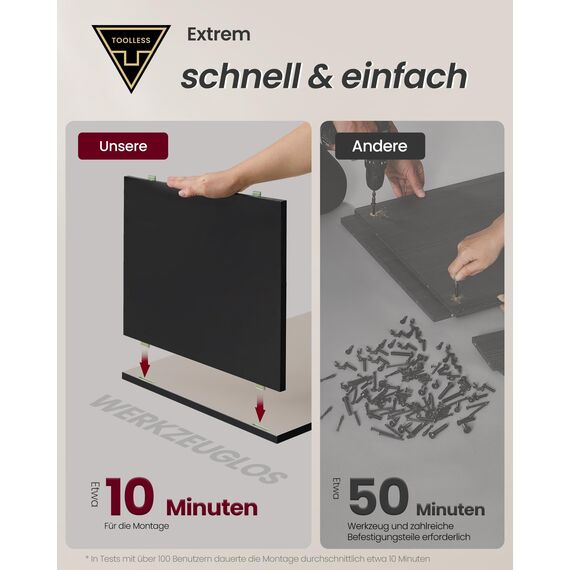 VASAGLE Nachttisch 2er Set, superschnelle werkzeuglose Montage, Toolless-Technologie, Beistelltisch 3 Schubladen, Nachtschrank, Schlafzimmer, Wohnzimmer, tintenschwarz-cappuccinobeige LET779B01
