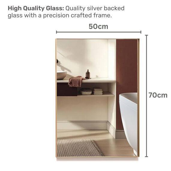 Neue Design Mood® Premium Rectangular Bathroom Mirror Gold Framed Wall Mounted, Recessed Rectangle Frame Modern & Stylish (70cm x 50cm)