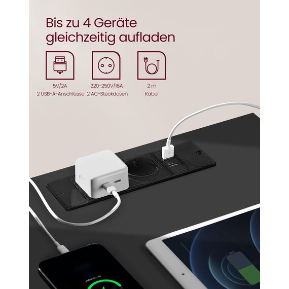 VASAGLE Nachttisch, superschnelle werkzeuglose Montage,Toolless-Technologie, Beistelltisch mit Ladefunktion, Nachtschrank mit Schublade, Schlafzimmer, tintenschwarz-cappuccinobeige LET777B04