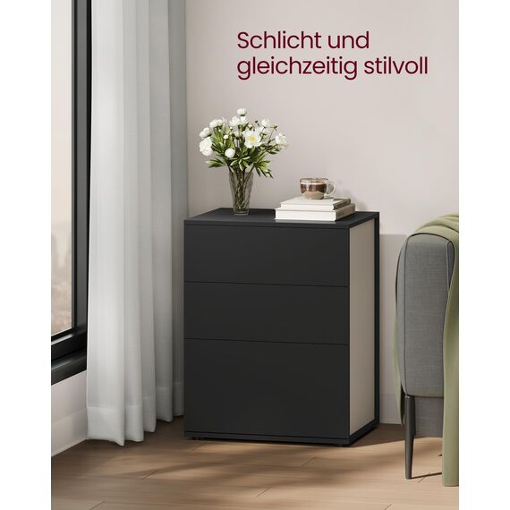 VASAGLE Nachttisch 2er Set, superschnelle werkzeuglose Montage, Toolless-Technologie, Beistelltisch 3 Schubladen, Nachtschrank, Schlafzimmer, Wohnzimmer, tintenschwarz-cappuccinobeige LET779B01