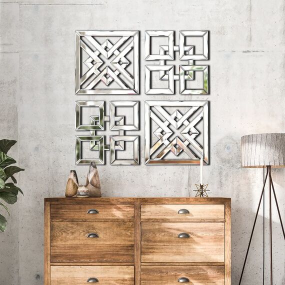 QMDECOR 2 Stück silberfarbene, verspiegelte Wanddekoration, 31x31 cm, dekorativer Spiegel, Moderne Mode, DIY-Wandspiegel, quadratisch, wunderschön, schicker Spiegel für Zimmer, Heimdekoration