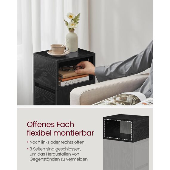 VASAGLE Kailyn Kollektion - Nachttisch, schmal, Beistelltisch 2 Schubladen, offenes Fach nach Links oder rechts flexibel montierbar, Schlafzimmer Wohnzimmer, ebenholzschwarz LET656B56