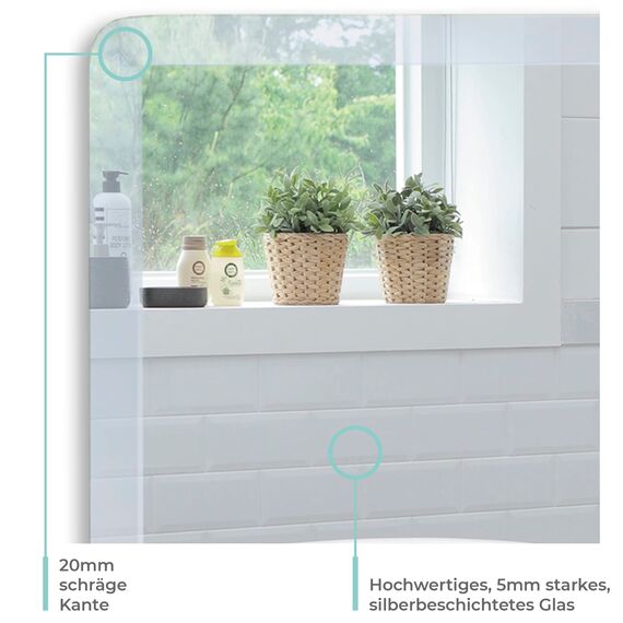 Neue Design Schöner quadratischer Badezimmerspiegel, modern und stylish, mit abgerundeten Kanten, Wandbefestigung, Badspiegel, Wandspiegel, Spiegel 40 x 40cm