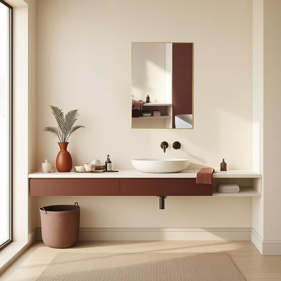 Neue Design Mood® Premium Rectangular Bathroom Mirror Gold Framed Wall Mounted, Rectangle Frame Modern & Stylish (70cm x 50cm)