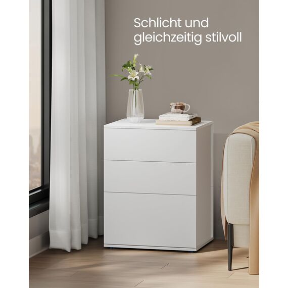 VASAGLE Nachttisch 2er Set, superschnelle werkzeuglose Montage, Toolless-Technologie, Beistelltisch 3 Schubladen, Nachtschrank, Schlafzimmer, Wohnzimmer, mattweiß-cappuccinobeige LET779W01