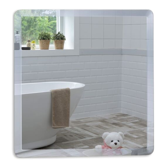 Neue Design Schöner quadratischer Badezimmerspiegel, modern und stylish, mit abgerundeten Kanten, Wandbefestigung, Badspiegel, Wandspiegel, Spiegel 40 x 40cm