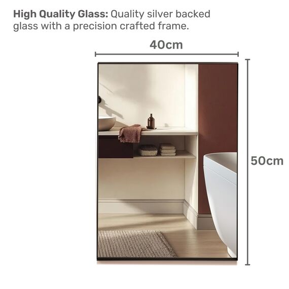 Neue Design Mood® Premium Rectangular Bathroom Mirror Black Framed Wall Mounted, Recessed Rectangle Frame Modern & Stylish (50cm x 40cm)