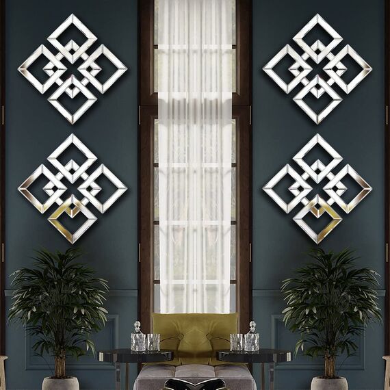 QMDECOR Quadratischer Spiegel, Wanddekoration, dekorativer Spiegel, 30,5 x 30,5 cm, modern, modisch, DIY, silberfarbene Wandspiegel