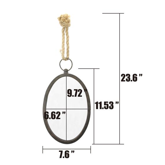 Stonebriar 11.5" x 7.6" Oval Metal Wall Mirror with Rope Hanging Loop