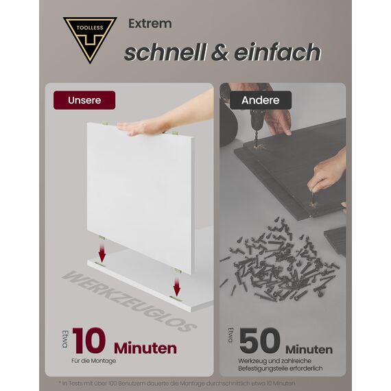 VASAGLE Nachttisch 2er Set, superschnelle werkzeuglose Montage, Toolless-Technologie, Beistelltisch 3 Schubladen, Nachtschrank, Schlafzimmer, Wohnzimmer, mattweiß-cappuccinobeige LET779W01