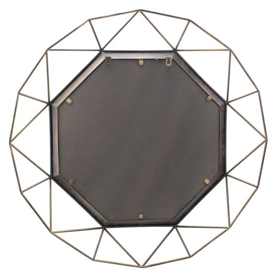 Stonebriar Decorative 28" Geometric Metal Frame Hanging Wall Mirror with Mounting Brackets, Antique Gold