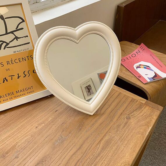 BinaryABC Herz-Make-up-Spiegel, Kosmetikspiegel, Wandspiegel, Schreibtischspiegel, Schlafzimmerspiegel (weiß)