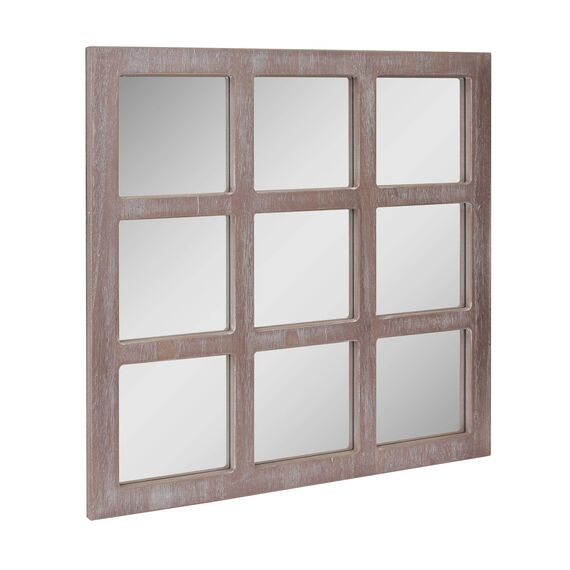 Stonebriar 23.5" x 23.5" Square Rustic 9 Panel Window Pane Hanging Wall Mirror with Attached Mounting Brackets