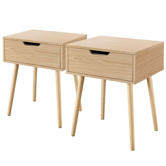 Yaheetech 2er Set Nachttisch Beistelltisch Nachtkommode mit Schublade Holzbeine Sofatisch Nachtschrank Boxspringbett Nachtkommode für Schlafzimmer/Wohnzimmer, Hellbraun