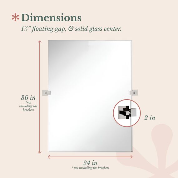 Hamilton Hills Schwenkbarer Wandspiegel mit gebürsteten Chromhalterungen, rahmenloser Badezimmerspiegel, verstellbarer und neigbarer Kosmetikspiegel, moderner Bauernhaus-Wandspiegel