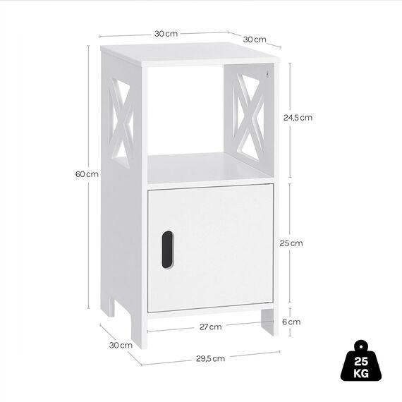 WOLTU 2er Set Nachttisch schmal Weiß, Nachtschrank mit 1 offenem und 1 Fach mit Tür, 30x60x30 cm, modernes Nachtkästchen, als Beistelltisch Sofatisch, für Schlafzimmer Wohnzimmer TSR166ws-2