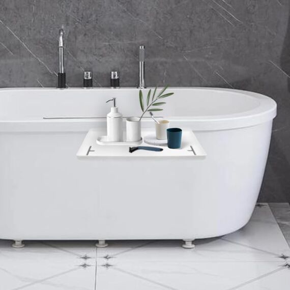 Lacusmall Nachttisch Regal, Tablett Nachttischregal Regal für Bett Bettablage zum Einhängen mit Kabelführung, Clip-On-Nachttisch, Tablett-Organizer ca.: 32 * 23.5cm, Weiß