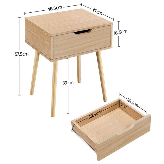 Yaheetech 2er Set Nachttisch Beistelltisch Nachtkommode mit Schublade Holzbeine Sofatisch Nachtschrank Boxspringbett Nachtkommode für Schlafzimmer/Wohnzimmer, Hellbraun