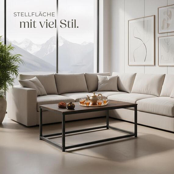 tectake® Couchtisch Holz und Metall, Wohnzimmertisch 100 x 55 x 45,5 cm, Sofa Tisch Wohnzimmer Möbel, Couch Tisch, Coffee Table, Zimmer Deko, Beistelltisch - Industrial Dunkelbraun