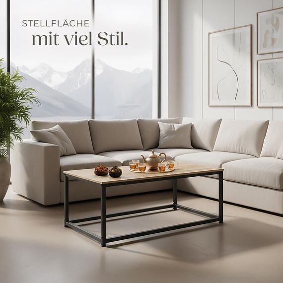 tectake® Couchtisch Holz und Metall, Wohnzimmertisch 100 x 55 x 45,5 cm, Sofa Tisch Wohnzimmer Möbel, Couch Tisch, Coffee Table, Zimmer Deko, Beistelltisch - Industrial Holz hell, Eiche Sonoma