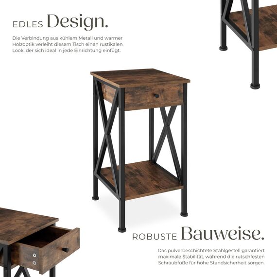 tectake® Industrial Möbel, Beistelltisch mit Schublade, Couchtisch mit Ablageflächen, Nachttisch schmal Schlafzimmer Deko,35 x 35 x 70,5 cm, Wohnzimmer Möbel - Industrial dunkel, rustikal