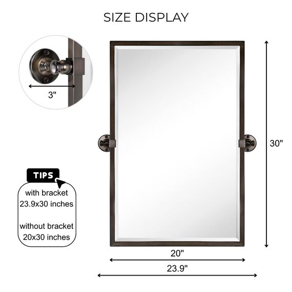TEHOME Vanty Spiegel, schwenkbar, neigbar, rechteckig, ölgerieben, bronzefarben, Metallrahmen, abgeschrägter Wandspiegel, insgesamt 60,7 x 76,2 cm, Spiegel 50,8 x 76,2 cm