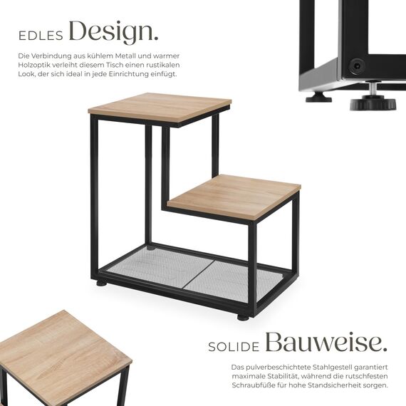 tectake® Industrial Beistelltisch Holz + Metall, Couchtisch 60,5 x 35,5 x 60,5 cm, Deko Wohnzimmer, Blumenständer, Pflanzenständer, Beistelltisch Couch, Nachttisch - Industrial Holz hell, Eiche Sonoma