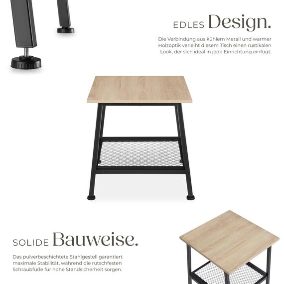 tectake® Beistelltisch Holz Metall, Couchtisch mit Stauraum, Nachttisch mit Gitterablage, Wohnzimmertisch 45,5 x 45 x 47 cm, Blumenständer, Beistelltisch Couch - Industrial Holz hell, Eiche Sonoma