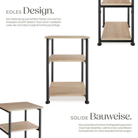 tectake® Beistelltisch, Couchtisch mit Stauraum auf 3 Ebenen aus Holz + Metall, Nachttisch 34 x 30 x 59 cm, Couch Tisch Wohnzimmer Möbel, Deko Schlafzimmer - Industrial Holz hell, Eiche Sonoma