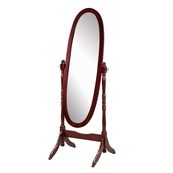 Roundhill Furniture Traditional Queen Anna Style Wood Floor Cheval Mirror, Cherry Finish