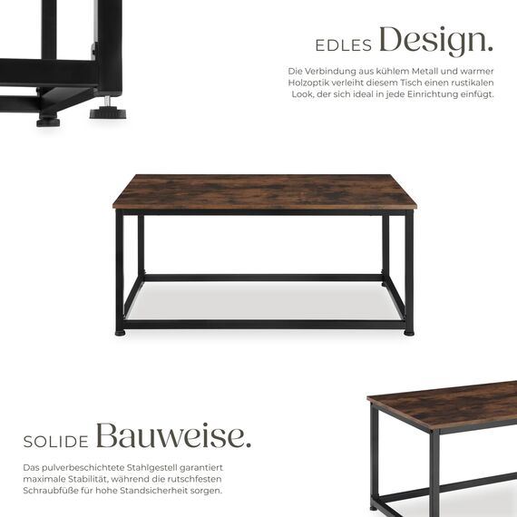 tectake® Couchtisch Holz und Metall, Wohnzimmertisch 100 x 55 x 45,5 cm, Sofa Tisch Wohnzimmer Möbel, Couch Tisch, Coffee Table, Zimmer Deko, Beistelltisch - Industrial Dunkelbraun