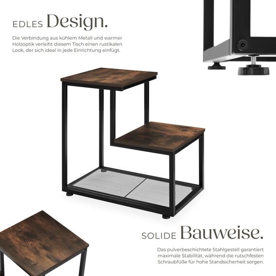tectake® Industrial Beistelltisch Holz + Metall, Couchtisch 60,5 x 35,5 x 60,5 cm, Deko Wohnzimmer, Blumenständer, Pflanzenständer, Beistelltisch Couch, Nachttisch - Industrial Dunkelbraun