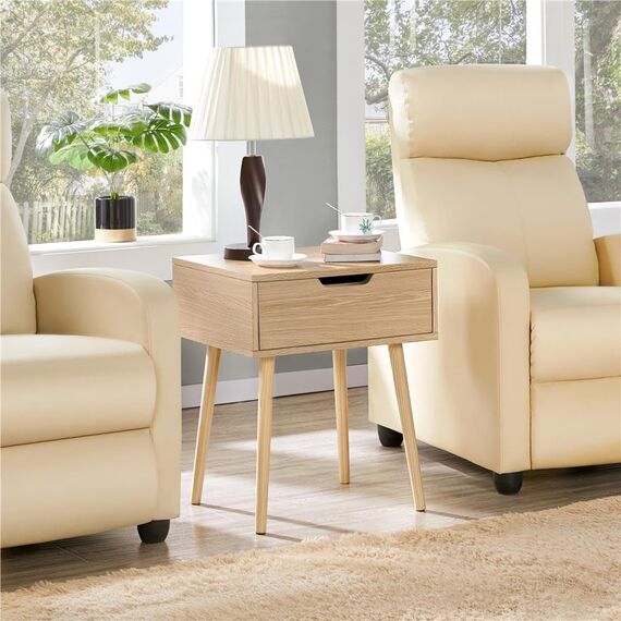 Yaheetech 2er Set Nachttisch Beistelltisch Nachtkommode mit Schublade Holzbeine Sofatisch Nachtschrank Boxspringbett Nachtkommode für Schlafzimmer/Wohnzimmer, Hellbraun