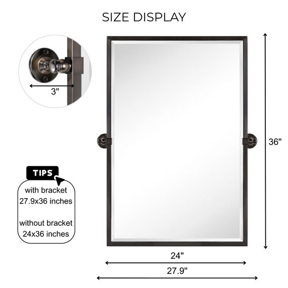 TEHOME Oil Rubebd Badezimmerspiegel mit Metallrahmen, schwenkbar, abgeschrägt, für die Wand, insgesamt 70,9 x 91,4 cm, bronzefarben (Spiegel 61 x 91,4 cm)