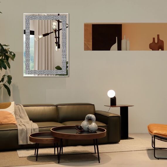 Ruomeng Wandspiegel, rechteckig, Kristall-Diamant-Spiegel für Heimdekoration, Akzentspiegel für Badezimmer, Eingangsbereich und Schlafzimmer, 50,8 x 71,1 cm