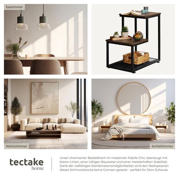 tectake® Industrial Beistelltisch Holz + Metall, Couchtisch 60,5 x 35,5 x 60,5 cm, Deko Wohnzimmer, Blumenständer, Pflanzenständer, Beistelltisch Couch, Nachttisch - Industrial Dunkelbraun