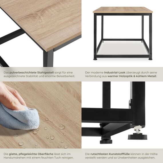 tectake® Couchtisch Holz und Metall, Wohnzimmertisch 100 x 55 x 45,5 cm, Sofa Tisch Wohnzimmer Möbel, Couch Tisch, Coffee Table, Zimmer Deko, Beistelltisch - Industrial Holz hell, Eiche Sonoma