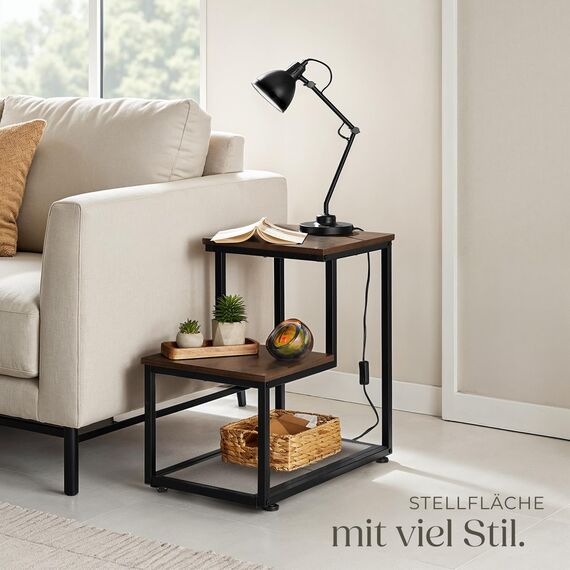 tectake® Industrial Beistelltisch Holz + Metall, Couchtisch 60,5 x 35,5 x 60,5 cm, Deko Wohnzimmer, Blumenständer, Pflanzenständer, Beistelltisch Couch, Nachttisch - Industrial Dunkelbraun