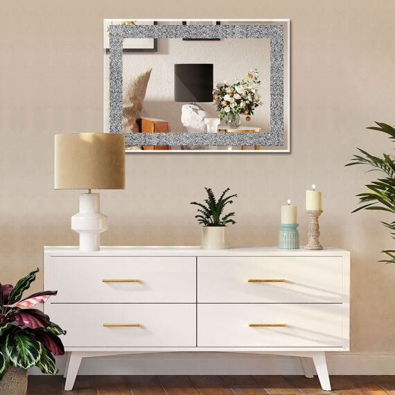 Ruomeng Wandspiegel, rechteckig, Kristall-Diamant-Spiegel für Heimdekoration, Akzentspiegel für Badezimmer, Eingangsbereich und Schlafzimmer, 50,8 x 71,1 cm