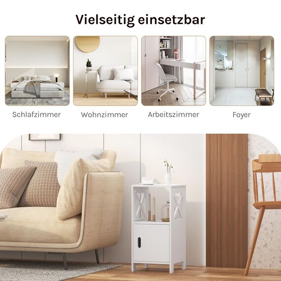 WOLTU 2er Set Nachttisch schmal Weiß, Nachtschrank mit 1 offenem und 1 Fach mit Tür, 30x60x30 cm, modernes Nachtkästchen, als Beistelltisch Sofatisch, für Schlafzimmer Wohnzimmer TSR166ws-2