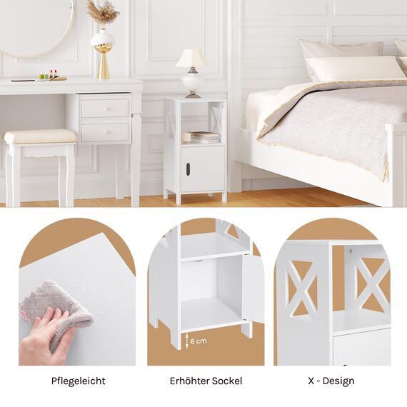 WOLTU 2er Set Nachttisch schmal Weiß, Nachtschrank mit 1 offenem und 1 Fach mit Tür, 30x60x30 cm, modernes Nachtkästchen, als Beistelltisch Sofatisch, für Schlafzimmer Wohnzimmer TSR166ws-2