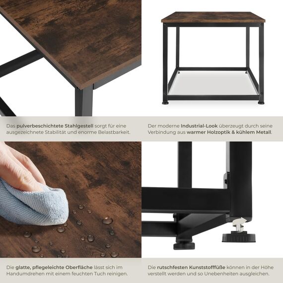 tectake® Couchtisch Holz und Metall, Wohnzimmertisch 100 x 55 x 45,5 cm, Sofa Tisch Wohnzimmer Möbel, Couch Tisch, Coffee Table, Zimmer Deko, Beistelltisch - Industrial Dunkelbraun