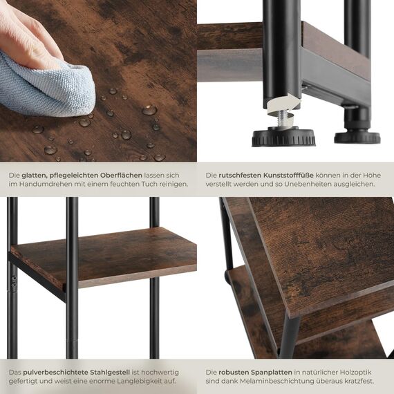 tectake® Beistelltisch, Couchtisch mit Stauraum auf 3 Ebenen aus Holz + Metall, Nachttisch 34 x 30 x 59 cm, Couch Tisch Wohnzimmer Möbel, Deko Schlafzimmer - Industrial Dunkelbraun