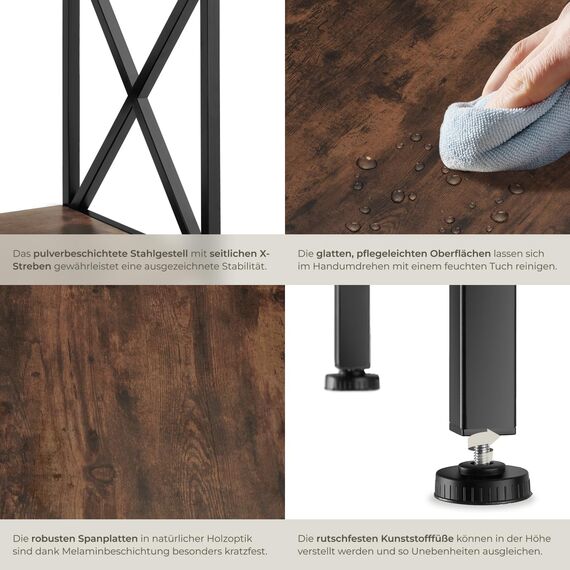 tectake® Industrial Möbel, Beistelltisch Holz und Metall, Schlafzimmer Nachttisch mit 2 Ebenen, Couchtisch mit X-Streben, Wohnzimmertisch, Beistelltisch Couch - Industrial Holz dunkel, rustikal