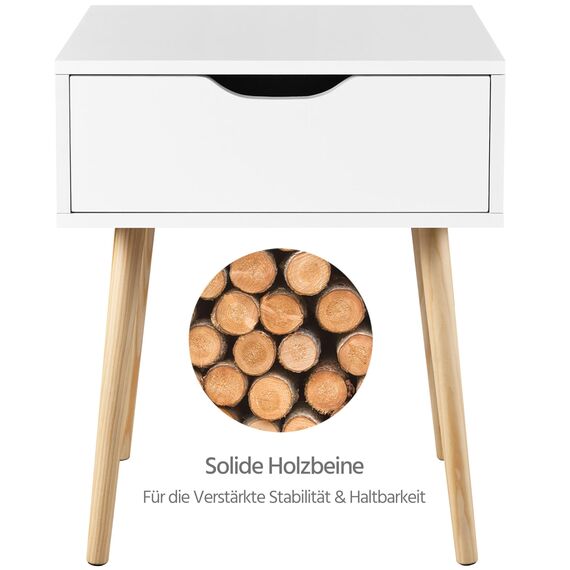 Yaheetech 2X Nachttisch Beistelltisch Nachtschrank mit Schublade und 4 Holzbeinen Skandinavischer Sofatisch aus Holz Nachtkommode für Schlafzimmer/Wohnzimmer, Weiß