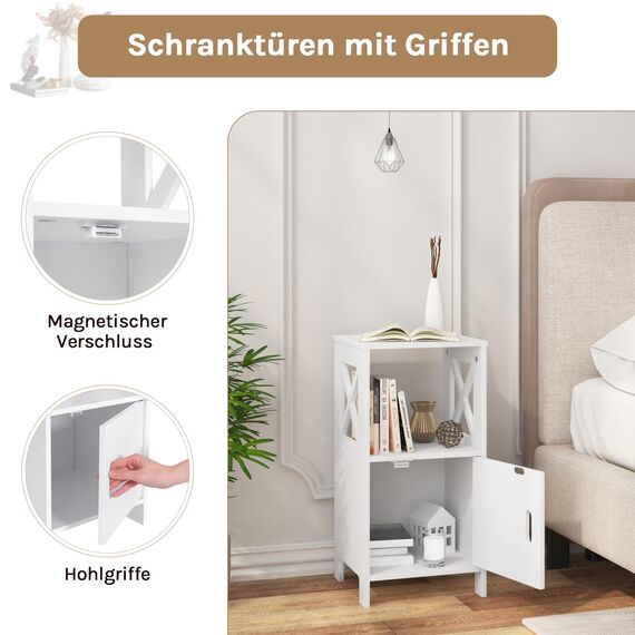 WOLTU 2er Set Nachttisch schmal Weiß, Nachtschrank mit 1 offenem und 1 Fach mit Tür, 30x60x30 cm, modernes Nachtkästchen, als Beistelltisch Sofatisch, für Schlafzimmer Wohnzimmer TSR166ws-2